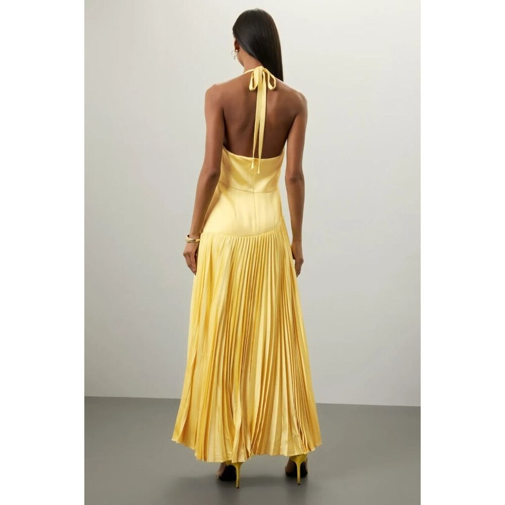 Alexis Yellow Pleated Maxi Halter Dress - Picture 3 of 16